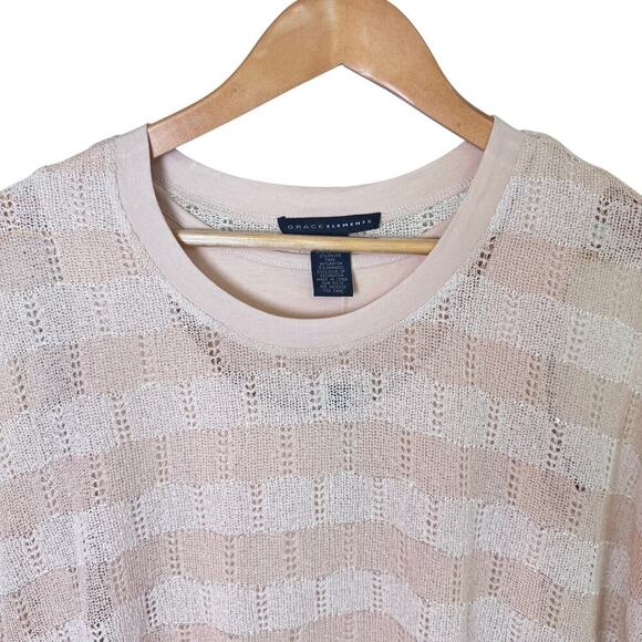 New GRACE ELEMENTS Pointelle Beige Winter White Striped Knit Layered Sweater Sm - Picture 3 of 15